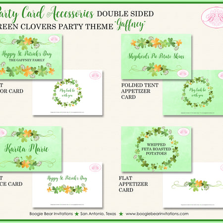 St. Patrick's Day Favor Party Card Appetizer Green Clovers Boogie Bear Invitations Gaffney Theme