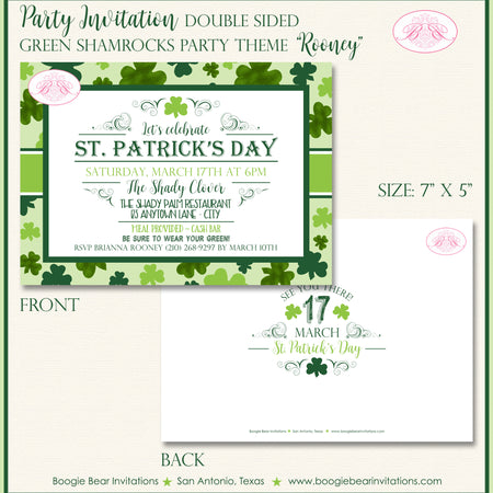 St. Patrick's Day Party Invitation Green Shamrocks Boogie Bear Invitations Rooney Theme Paperless Printable Printed