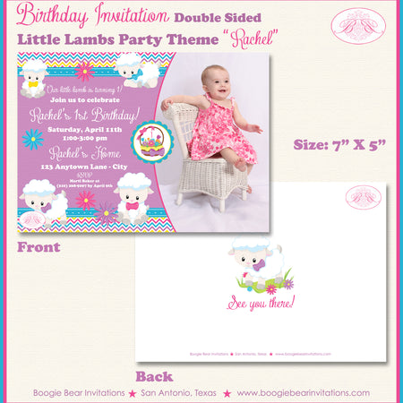 Spring Easter Lambs Birthday Party Invitation Sheep Girl Boogie Bear Invitations Rachel Theme Paperless Printable Printed
