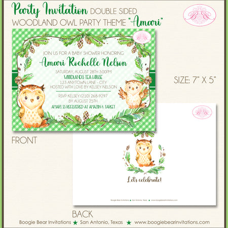 Woodland Owl Baby Shower Invitation Boogie Bear Invitations Amari Theme Paperless Printable Printed
