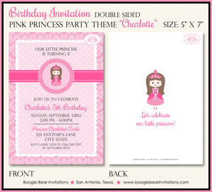 Pink Princess Birthday Party Invitation Royal Girl Boogie Bear Invitations Charlotte Theme Paperless Printable Printed