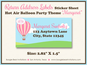 Hot Air Balloon Birthday Party Invitation Girl Pink Boogie Bear Invitations Margaret Theme Paperless Printable Printed