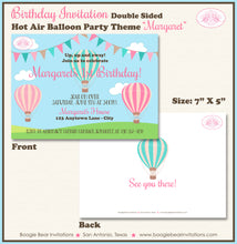 Load image into Gallery viewer, Hot Air Balloon Birthday Party Invitation Girl Pink Boogie Bear Invitations Margaret Theme Paperless Printable Printed