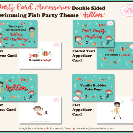 Swimming Fish Birthday Party Favor Card Appetizer Food Place Sign Label Pool Ocean Boogie Bear Invitations Ashton Theme