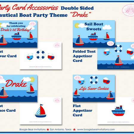 Nautical Sailor Birthday Party Favor Card Appetizer Food Place Sign Label Boat Sail Ship Boogie Bear Invitations Drake Theme