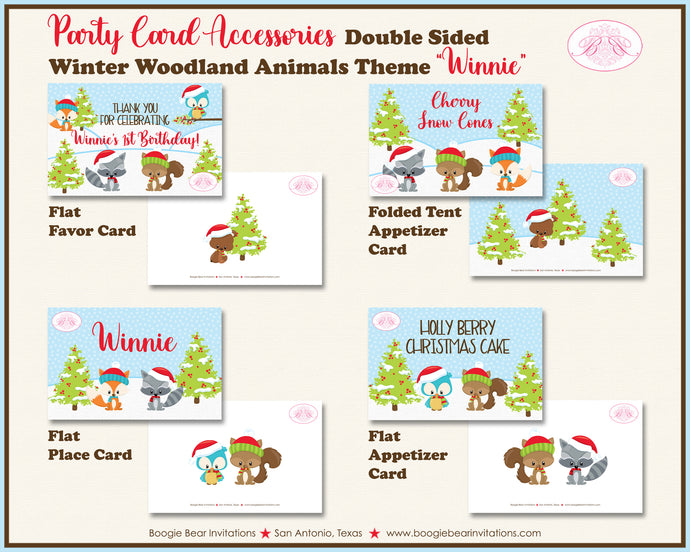 Winter Woodland Birthday Party Favor Card Appetizer Food Place Sign Label Christmas Animals Boogie Bear Invitations Winnie Theme