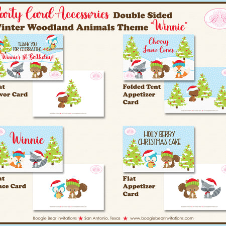 Winter Woodland Birthday Party Favor Card Appetizer Food Place Sign Label Christmas Animals Boogie Bear Invitations Winnie Theme