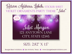 Purple Glowing Ornaments Birthday Party Invitation Violet Boogie Bear Invitations Juliet Theme Paperless Printable Printed