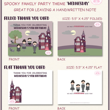 Halloween  Party Thank You Card Birthday Spooky Family Boogie Bear Invitations Wednesday Theme Printed