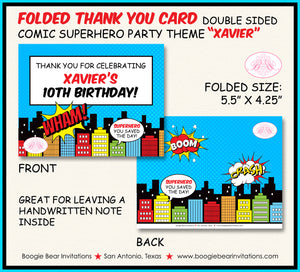Superhero Birthday Party Thank You Card Super Hero Comic Boogie Bear Invitations Xavier Theme Printed