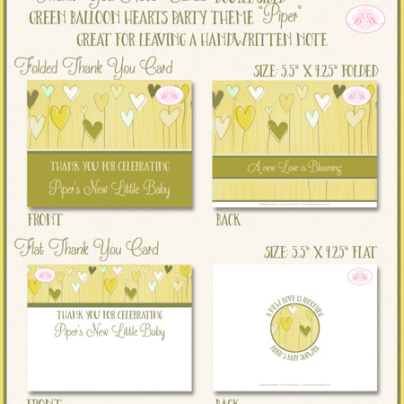 Balloon Hearts Baby Shower Thank You Note Card Party Green Boogie Bear Invitations Piper Theme Printed