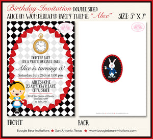 Alice In Wonderland Birthday Party Invitation Queen of Hearts Boogie Bear Invitations Paperless Printable Printed