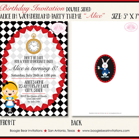 Alice In Wonderland Birthday Party Invitation Queen of Hearts Boogie Bear Invitations Paperless Printable Printed