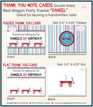 Load image into Gallery viewer, Red Wagon Birthday Party Thank You Card Birthday Boy Girl Ride Boogie Bear Invitations Daniel Theme Printed