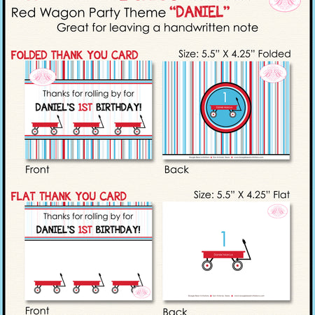 Red Wagon Birthday Party Thank You Card Birthday Boy Girl Ride Boogie Bear Invitations Daniel Theme Printed