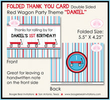 Load image into Gallery viewer, Red Wagon Birthday Party Thank You Card Birthday Boy Girl Ride Boogie Bear Invitations Daniel Theme Printed