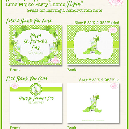 Lime Mojito Thank You Cards Party Note Boogie Bear Invitations Flynn Theme Printed