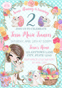 Easter Bunny Birthday Party Invitation Girl Pink Boogie Bear Invitations Tessa Theme Paperless Printable Printed