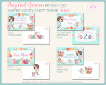 Load image into Gallery viewer, Easter Bunny Birthday Favor Party Card Tent Place Appetizer Food Pink Girl Boogie Bear Invitations Tessa Theme Printed