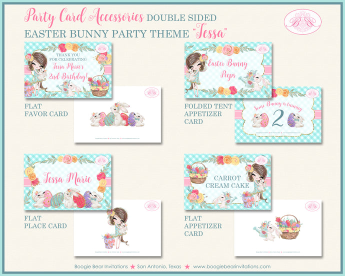 Easter Bunny Birthday Favor Party Card Tent Place Appetizer Food Pink Girl Boogie Bear Invitations Tessa Theme Printed