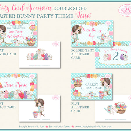 Easter Bunny Birthday Favor Party Card Tent Place Appetizer Food Pink Girl Boogie Bear Invitations Tessa Theme Printed