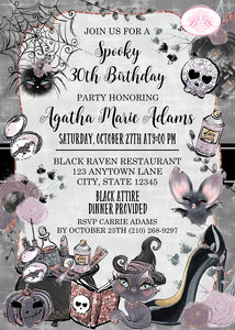 Spooky Glam Witch Birthday Party Invitation Halloween Girl Boogie Bear Invitations Agatha Theme Paperless Printable Printed