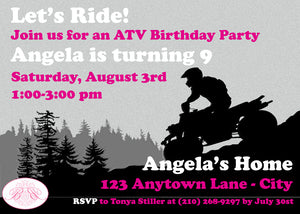 Pink ATV Birthday Party Invitation Girl Quad 4 Wheeler Boogie Bear Invitations Angela Theme Printed