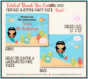 Mermaid Swimming Thank You Card Birthday Party Pool Ocean Girl Boogie Bear Invitations Ariel Theme Printed