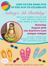 Load image into Gallery viewer, Flip Flop Birthday Party Invitation Photo Girl Pink Pool Swimming Boogie Bear Invitations Aubrey Theme Paperless Printable Printed