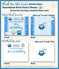 Load image into Gallery viewer, Hanukkah Owls Party Thank You Card Birthday Note Blue Boogie Bear Invitations Avi Theme Printed