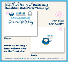 Load image into Gallery viewer, Hanukkah Owls Party Thank You Card Birthday Note Blue Boogie Bear Invitations Avi Theme Printed