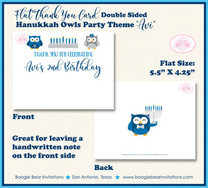 Hanukkah Owls Party Thank You Card Birthday Note Blue Boogie Bear Invitations Avi Theme Printed