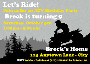 Yellow ATV Birthday Party Invitation Quad 4 Wheeler Boogie Bear Invitations Breck Theme Printed