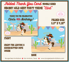 Load image into Gallery viewer, Cowboy Wild West Party Thank You Card Birthday Country Boy Boogie Bear Invitations Clint Theme Printed