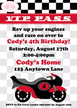 Load image into Gallery viewer, Red Motorcycle Birthday Party Invitation Racing Boogie Bear Invitations Cody Theme Paperless Printable Printed