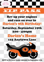 Load image into Gallery viewer, Orange Motorcycle Birthday Party Invitation Boogie Bear Darien Theme Paperless Printable Printed