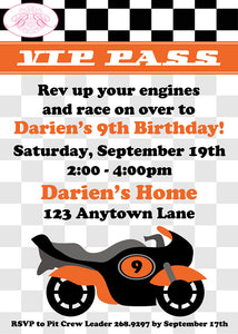 Orange Motorcycle Birthday Party Invitation Boogie Bear Darien Theme Paperless Printable Printed