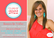 Load image into Gallery viewer, High School College Graduation Announcement Photo Coral Red Blue Boogie Bear Invitations Wallace Theme Paperless Printable Printed