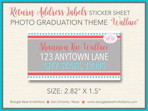 High School College Graduation Announcement Photo Coral Red Blue Boogie Bear Invitations Wallace Theme Paperless Printable Printed