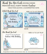 Load image into Gallery viewer, Princess Ball Party Thank You Cards Birthday Crown Blue Cinderella Boogie Bear Invitations Cendrine Theme Printed