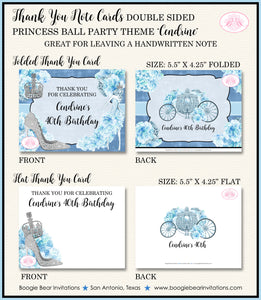 Princess Ball Party Thank You Cards Birthday Crown Blue Cinderella Boogie Bear Invitations Cendrine Theme Printed