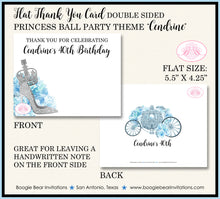 Load image into Gallery viewer, Princess Ball Party Thank You Cards Birthday Crown Blue Cinderella Boogie Bear Invitations Cendrine Theme Printed