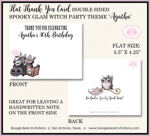 Spooky Glam Witch Party Thank You Card Note Birthday Halloween Girl Boogie Bear Invitations Agatha Theme Printed