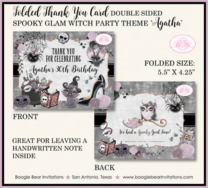 Spooky Glam Witch Party Thank You Card Note Birthday Halloween Girl Boogie Bear Invitations Agatha Theme Printed