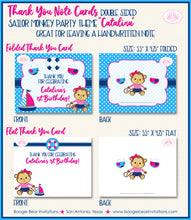 Load image into Gallery viewer, Sailor Monkey Girl Party Thank You Cards Birthday Pink Boogie Bear Invitations Catalina Theme Printed
