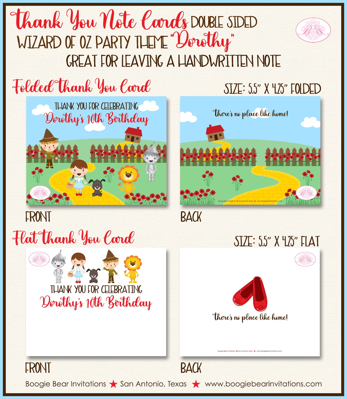wizard of oz birthday party thank you note card ruby red shoes