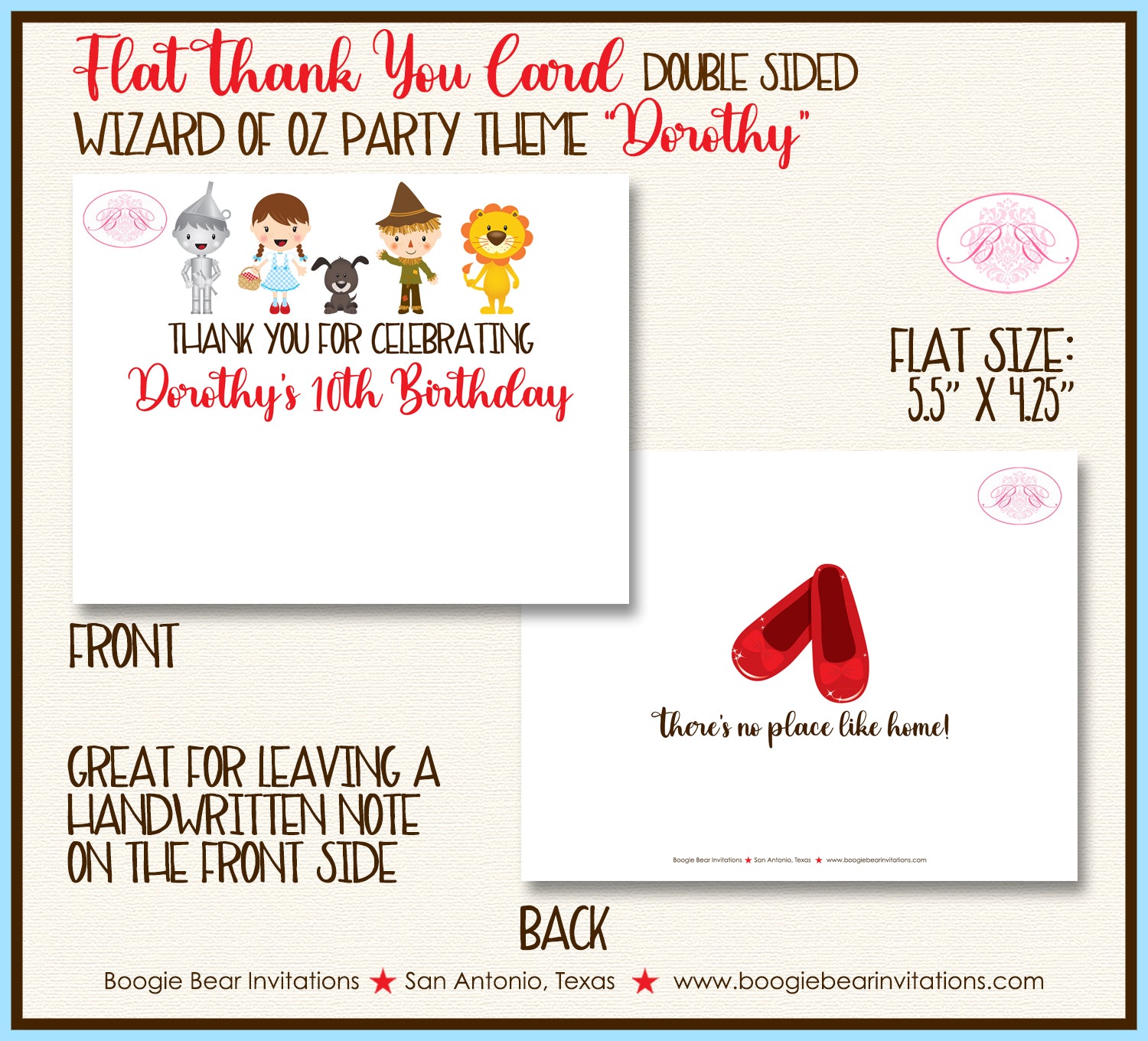 wizard of oz birthday party thank you note card ruby red shoes