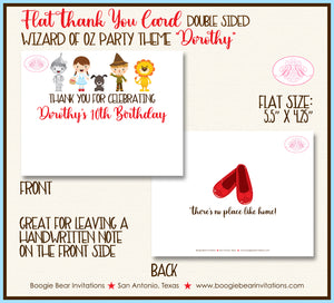 Wizard of Oz Birthday Party Thank You Note Card Ruby Red Shoes Boogie Bear Invitations Dorothy Theme Printed