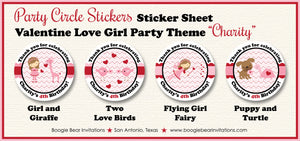 Valentine Girl Party Circle Stickers Birthday Red Pink Fairy Boogie Bear Invitations Charity Theme