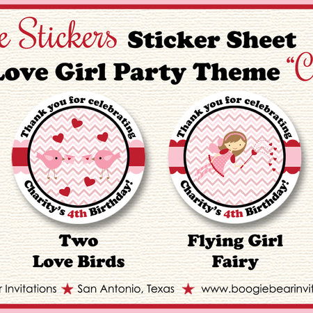 Valentine Girl Party Circle Stickers Birthday Red Pink Fairy Boogie Bear Invitations Charity Theme